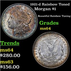 1921-d Rainbow Toned Morgan Dollar $1 Grades Choice Unc