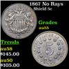 Image 1 : 1867 No Rays Shield Nickel 5c Grades Choice AU