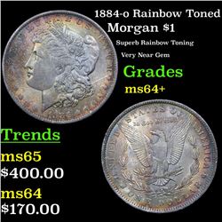 1884-o Rainbow Toned Morgan Dollar $1 Grades Choice+ Unc