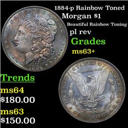 1884-p Rainbow Toned Morgan Dollar $1 Grades Select+ Unc