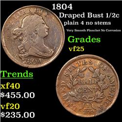 1804 Draped Bust Half Cent 1/2c Grades vf+