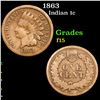 Image 1 : 1863 Indian Cent 1c Grades f+