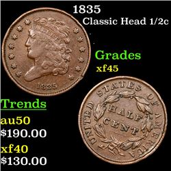 1835 Classic Head half cent 1/2c Grades xf+