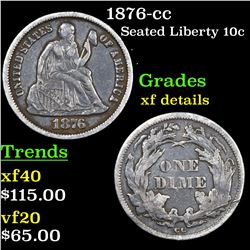 1876-cc Seated Liberty Dime 10c Grades xf details