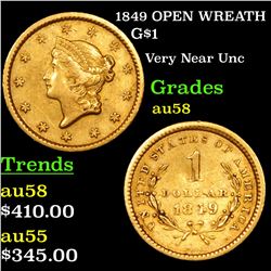 1849 OPEN WREATH Gold Dollar $1 Grades Choice AU/BU Slider