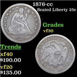 1876-cc Seated Liberty Quarter 25c Grades vf++