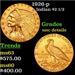 1926-p Gold Indian Quarter Eagle $2 1/2 Grades Unc Details