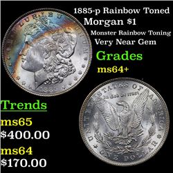 1885-p Rainbow Toned Morgan Dollar $1 Grades Choice+ Unc