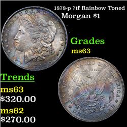 1878-p 7tf Rainbow Toned Morgan Dollar $1 Grades Select Unc