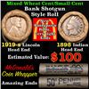 Image 1 : Mixed small cents 1c orig shotgun roll, 1919-s Wheat Cent, 1898 Indian Cent other end,McDnalds Wrapp