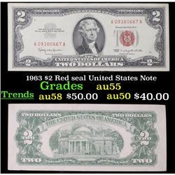 1963 $2 Red seal United States Note Grades Choice AU