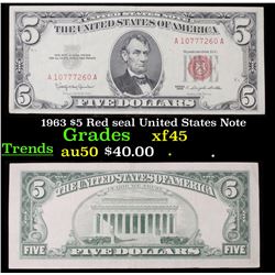 1963 $5 Red seal United States Note Grades xf+