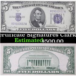 2- 1934D $5 Blue Seal Silver Certificate Signatures Clark/Snyder, consec serial number Grades Gem+ C