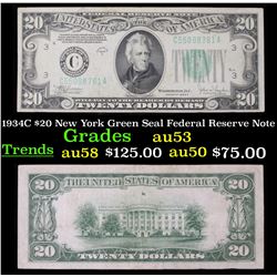 1934C $20 New York Green Seal Federal Reserve Note Grades Select AU