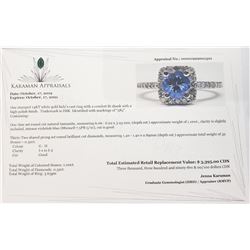 14K White Gold Tanzanite(1ct) Diamond(0.32ct) Ring (~Size 6) (~weight 3.63g), Made in Canada, Apprai