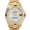 Image 1 : Rolex Ladies 18K Yellow Gold MOP Diamond & Ruby President Wristwatch With Rolex