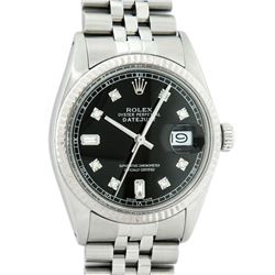 Rolex Mens Stainless Black Diamond 36MM Datejust Wristwatch