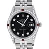 Rolex Mens Stainless Steel Black Diamond Lugs & Ruby Datejust Wristwatch