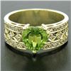 Image 2 : 14kt Yellow Gold 1.90 ctw Heart Peridot and Diamond Wide Band Ring