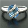 Image 2 : 14K White Gold 3.57 ctw Pave Diamond & Caged Checkerboard Oval Blue Topaz Ring