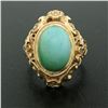 Image 6 : 14k Yellow Gold Etched Open Work Bezel Set Oval Cabochon Persian Turquoise Solit