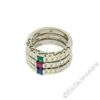 Image 4 : Set of 3 Stackable 18kt White Gold Emerald Ruby Sapphire and Diamond Band Rings