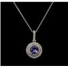 Image 1 : 1.40 ctw Tanzanite and Diamond Pendant With Chain - 14KT White Gold