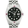 Image 1 : Rolex Mens Stainless Steel Black Diamond & Ruby 36MM Datejust Wristwatch