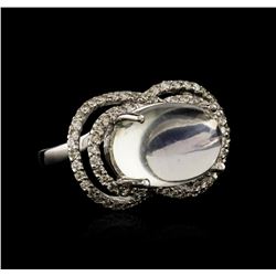 14KT White Gold 0.84 ctw Blue Moonstone and Diamond Ring