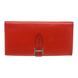 Hermes Red Box Leather Bearn Wallet