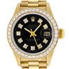 Image 1 : Rolex Ladies 18K Yellow Black 1 ctw Diamond President Wristwatch With Rolex Box