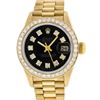 Image 2 : Rolex Ladies 18K Yellow Black 1 ctw Diamond President Wristwatch With Rolex Box