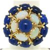 Image 1 : 14k Yellow Gold Opal & Lapis Flower Cluster Dome Cocktail Ring