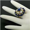 Image 5 : 14k Yellow Gold Opal & Lapis Flower Cluster Dome Cocktail Ring