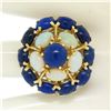 Image 7 : 14k Yellow Gold Opal & Lapis Flower Cluster Dome Cocktail Ring