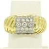 Image 1 : Estate 18k Yellow Gold E VVS2 1.01 ctw Pave Set Diamond Scalloped Ribbed Ring