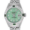 Image 1 : Rolex Ladies Stainless Steel Green Stamp Diamond & Emerald Datejust Wristwatch
