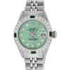 Image 2 : Rolex Ladies Stainless Steel Green Stamp Diamond & Emerald Datejust Wristwatch