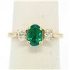 Image 1 : 14k Solid Yellow Gold 1.03 ctw Three Stone Prong Set Oval Emerald & Diamonds Rin