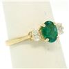Image 4 : 14k Solid Yellow Gold 1.03 ctw Three Stone Prong Set Oval Emerald & Diamonds Rin