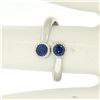 Image 7 : 14k White Gold Round Bezel Set Sapphire Two Stone Simple Bypass Ring