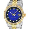 Image 1 : Rolex Mens 2 Tone 14K Blue Vignette String Pyramid Diamond Datejust Wristwatch