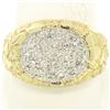Image 1 : NEW Mens 14K Two Tone Gold Nugget Texture .60 ctw Oval Round Diamond Cluster Rin