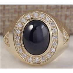 5.90 CTW Natural Blue Mens Sapphire And Diamond Ring In 18K Yellow Gold