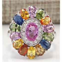 5.18 CTW Natural Sapphire And Diamond Ring In 18K White Gold