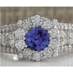 2.36 CTW Natural Blue Tanzanite And Diamond Ring In 18K Solid White Gold