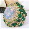 Image 2 : 23.55 CTW Natural Opal, Emerald 18K Solid Yellow Gold Diamond Ring