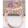 Image 3 : 12.33 CTW Natural Kunzite And Diamond Ring 18K Solid Rose Gold