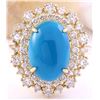 Image 1 : 7.10 CTW Natural Turquoise 14K Solid Yellow Gold Diamond Ring