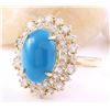 Image 2 : 7.10 CTW Natural Turquoise 14K Solid Yellow Gold Diamond Ring